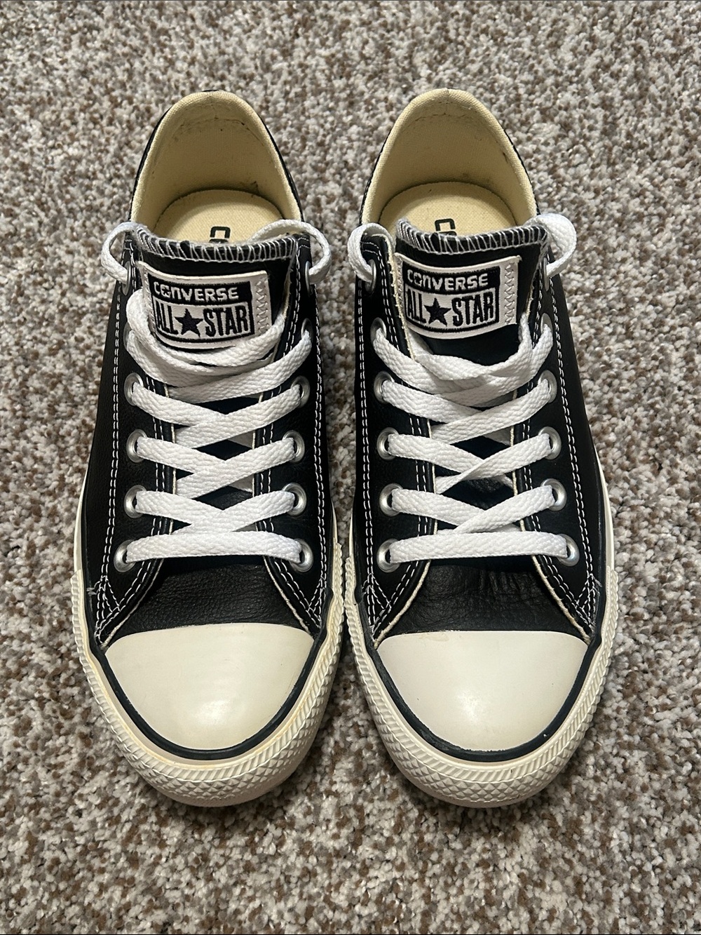 Classic Converse Black Low-Top Leather Sneakers with White Trim